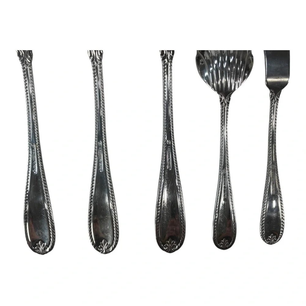 5 Pc Lenox Tudor Bead Augusta Serving Hostess Set 18/10 Stainless Steel Flatware